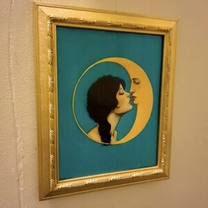 Woman Kissing the Moon Vintage Framed Wall Art